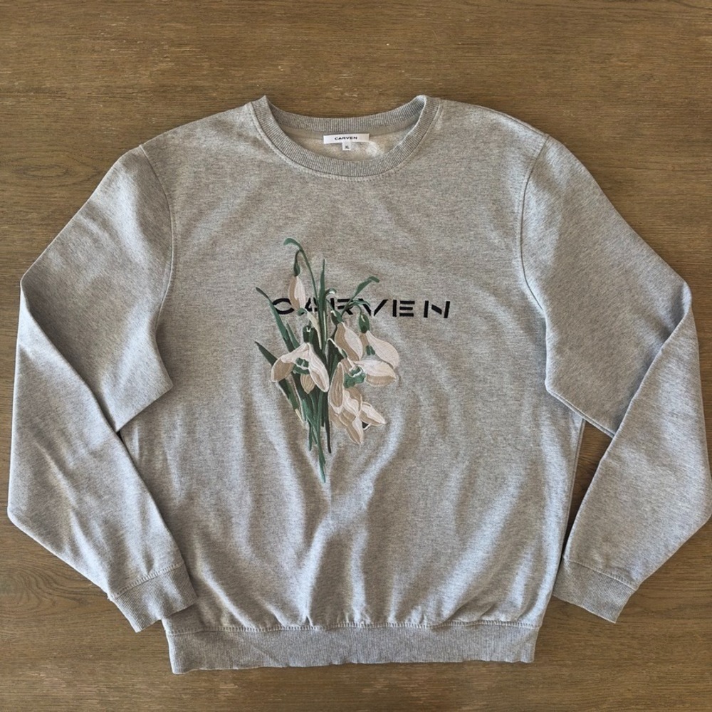 CARVEN Floral Embroidered Crewneck French Luxury Designer Sweatshirt-Grey-Sze XL